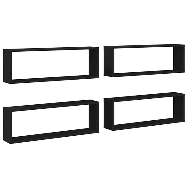 vidaXL Wall Cube Shelf 4 pcs Black 80x15x26.5 cm Engineered Wood