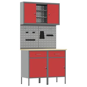 vidaXL Work Cabinet Set with Drawer with Shelf with Storage 6 pcs Red