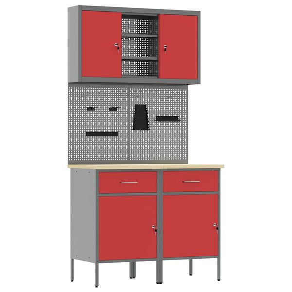 vidaXL Work Cabinet Set with Drawer with Shelf with Storage 6 pcs Red
