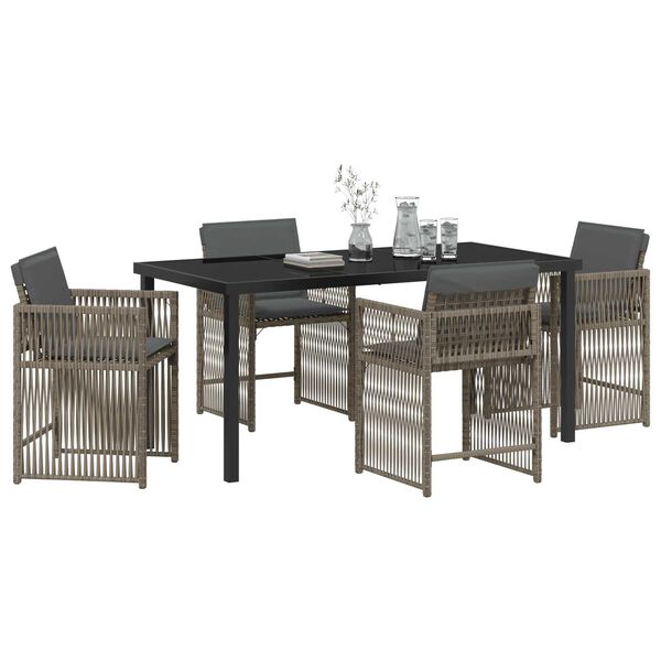 vidaXL Garden Dining Set 5 pcs Grey Poly Rattan
