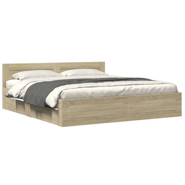 vidaXL Bed Frame with Headboard without Mattress Sonoma Oak 180x200 cm Super King