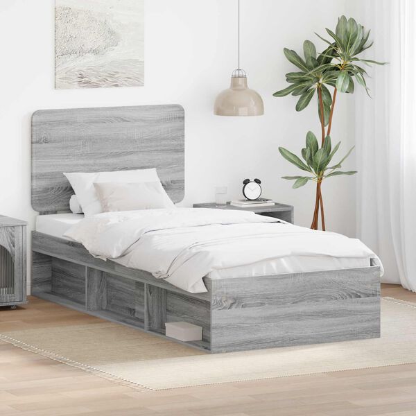vidaXL Bed Frame Grey Sonoma 90 x 200 cm Solid Pine Wood