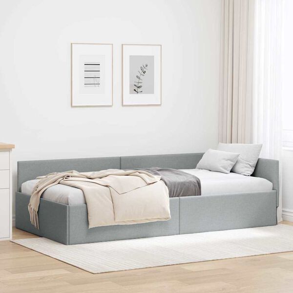 vidaXL Corner Bed Frame Light Grey 90 cm x 200 cm Velvet