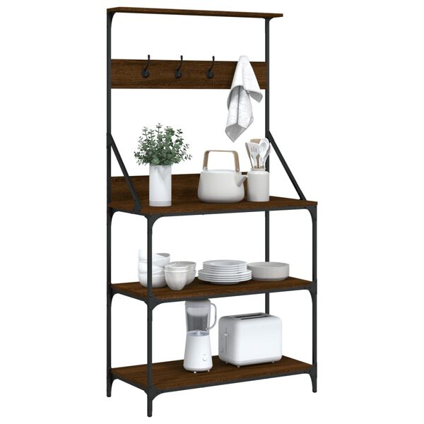 vidaXL Baker's Rack with Hooks 4-Tier Brown Oak Engineered Wood