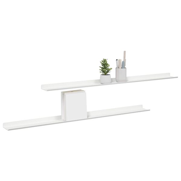 vidaXL Floating Shelf Wall-mounted 2 pcs White 100 x 9 x 2.5 cm Steel