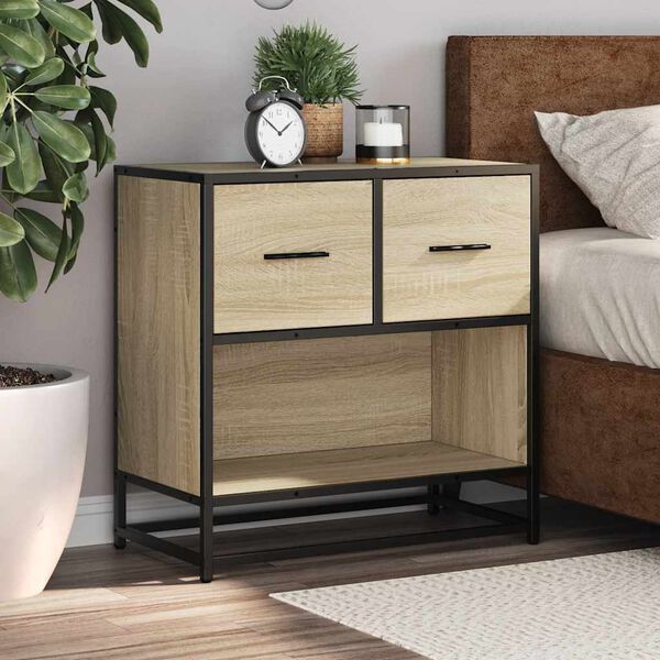 vidaXL Bedside Cabinet Sonoma Oak 60x31x60 cm Engineered Wood and Metal