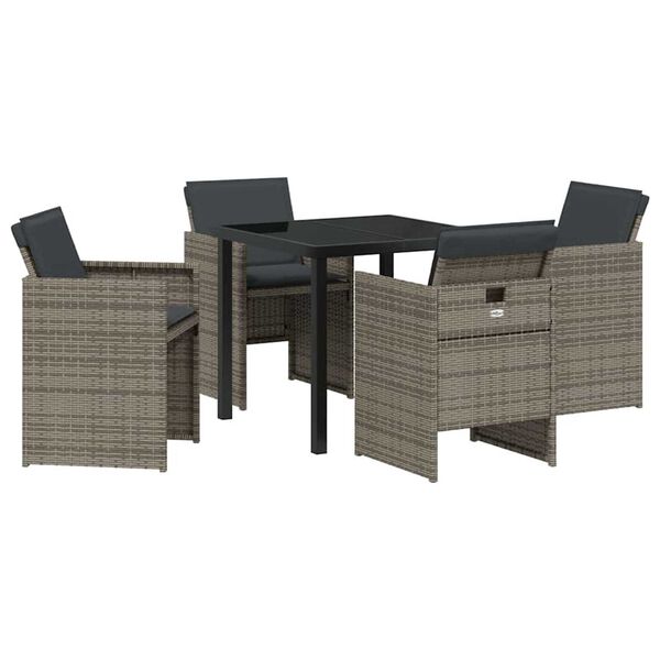 vidaXL Garden Dining Set 5 pcs Grey Poly Rattan