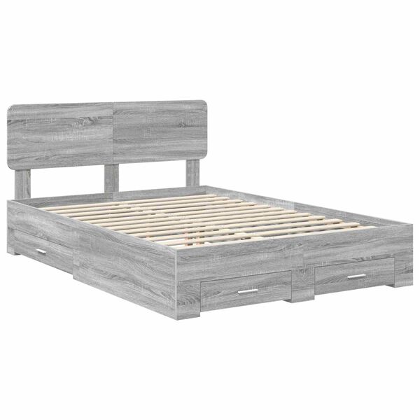 vidaXL Bed Frame with Drawer Grey Sonoma 140 x 200 cm Engineered Wood