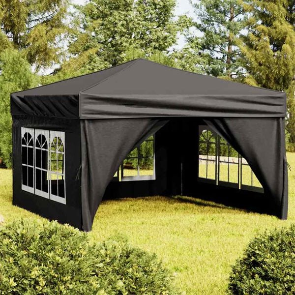 vidaXL Folding Party Tent with Sidewalls Black 3x3 m