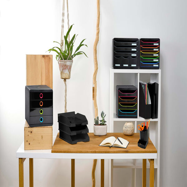 Exacompta Store-Box Desktop Drawer Set Maxi with 6 Drawers Glossy Black