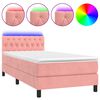 vidaXL Box Spring Bed with Mattress&LED Pink 100x200cm Velvet