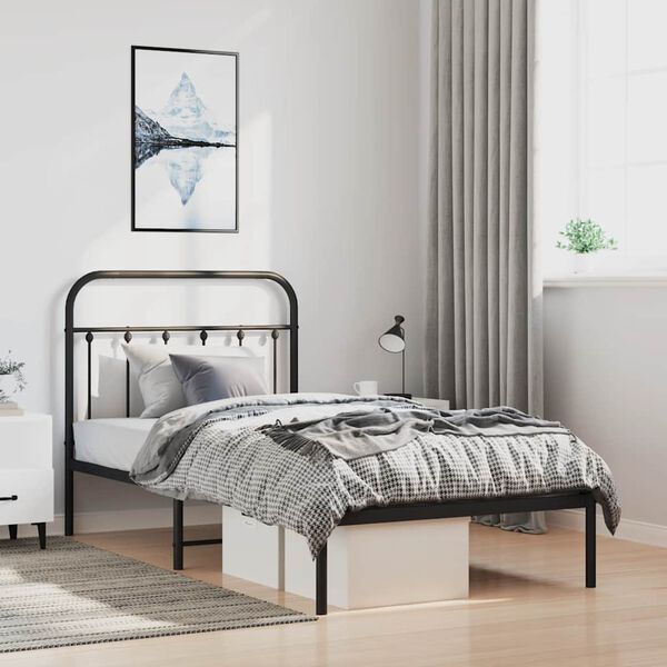 vidaXL Metal Bed Frame without Mattress with Headboard Black 100x200cm
