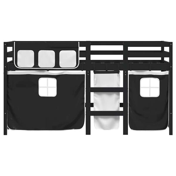 vidaXL Kids' Loft Bed with Curtains without Mattress White&Black 80x200 cm