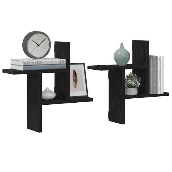 vidaXL Wall Shelves 2 pcs Black Oak 38x12x38 cm Engineered Wood