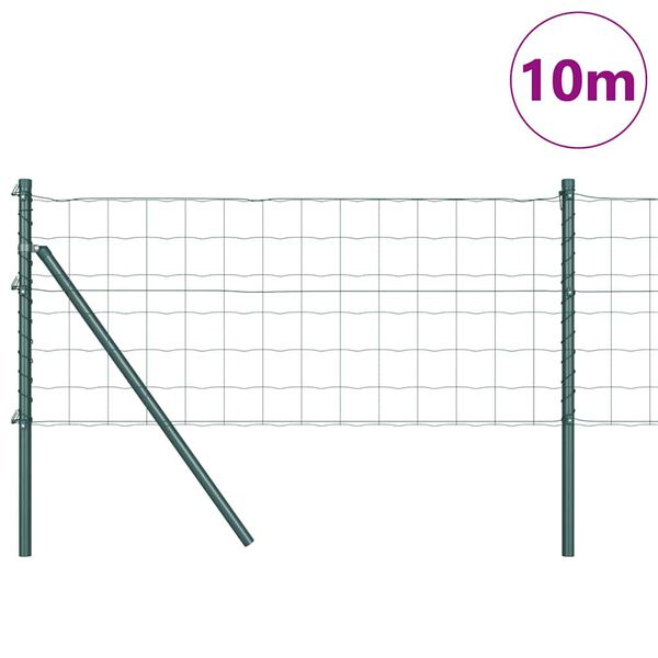 vidaXL Fence with Post Green 0.6 x 10 m Steel and PVC