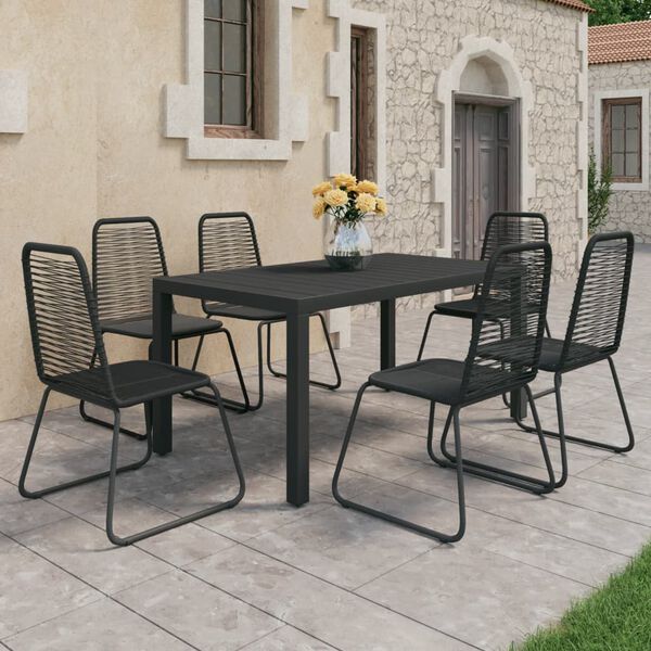 vidaXL 7 Piece Garden Dining Set PVC Rattan Black