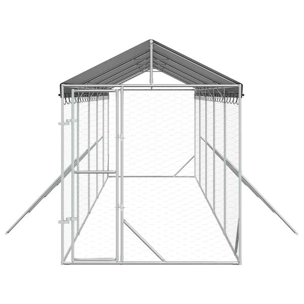 vidaXL Outdoor Dog Kennel with Roof Silver 2x10x2.5 m Galvanised Steel