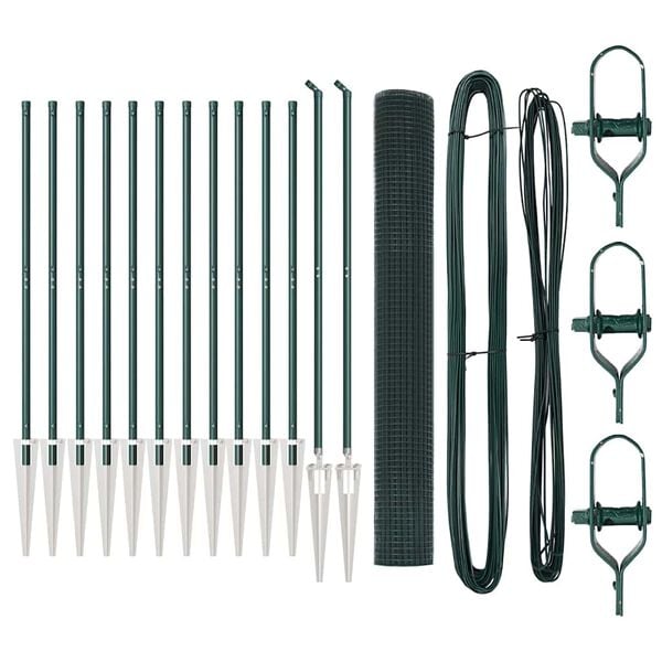 vidaXL Fence Post Green 25 x 1.4 m (12 x 12 mm mesh) Steel and PVC