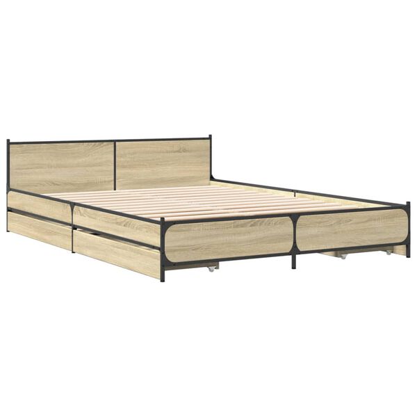vidaXL Bed Frame with Drawers without Mattress Sonoma Oak 120x200 cm
