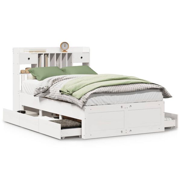 vidaXL Bookcase Bed without Mattress White 135x190 cm Double Solid Wood Pine
