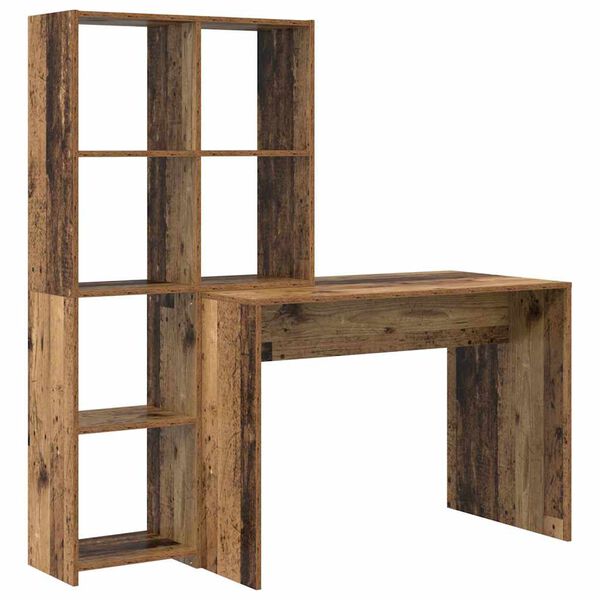 vidaXL Desk with Shelf Old Wood 138.5 x 55 x 143 cm Engineered Wood