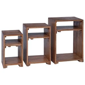 vidaXL Accent Table with Shelf 3 pcs Brown Solid Mahogany Wood