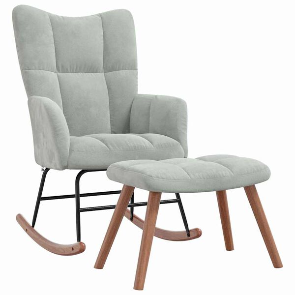 vidaXL Rocking Chair with Footstool Light Grey 78 x 61 x 98 cm Velvet