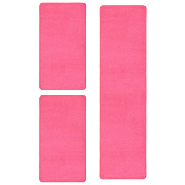 vidaXL Bed Carpets Shaggy High Pile 3 pcs Pink