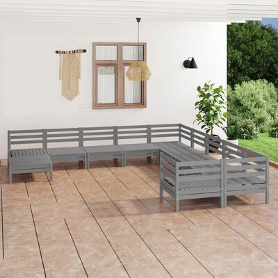 vidaXL 11 Piece Garden Lounge Set Grey Solid Wood Pine