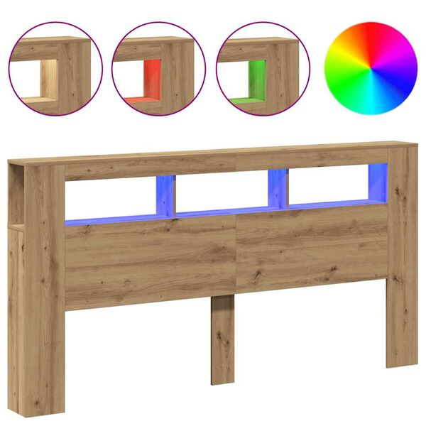 vidaXL LED Headboard Artisan Oak 200x18.5x103.5 cm Engineered Wood