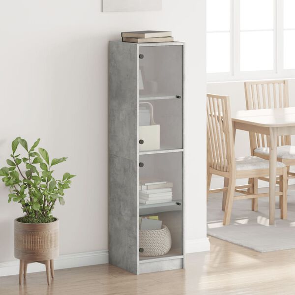 vidaXL Highboard with Glass Doors Concrete Grey 35x37x142 cm