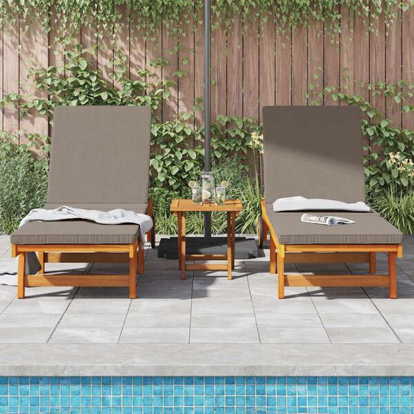 vidaXL Sun Lounger Reclining 2-person 3 pcs Brown Solid Acacia Wood