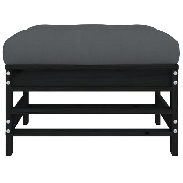vidaXL Garden Footstool with Cushion Black Solid Wood Pine