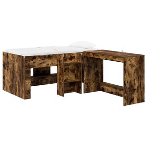 vidaXL Kids'High Bed Frame with Desk 2 pcs Smoked Oak Engineered Wood