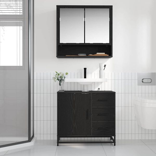 vidaXL Bathroom Furniture Set 2 pcs Black oak Engineered wood