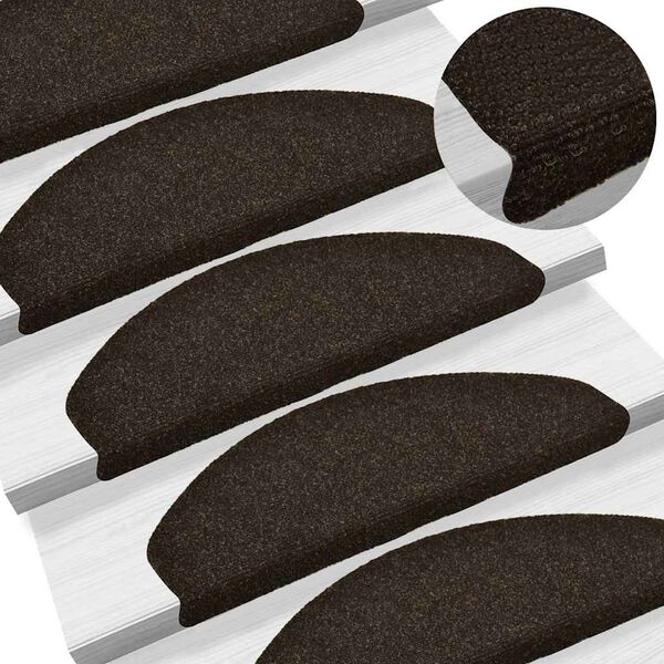 vidaXL Stair Mats Self-adhesive 10 pcs 65x21x4 cm Dark Brown Half Round Large