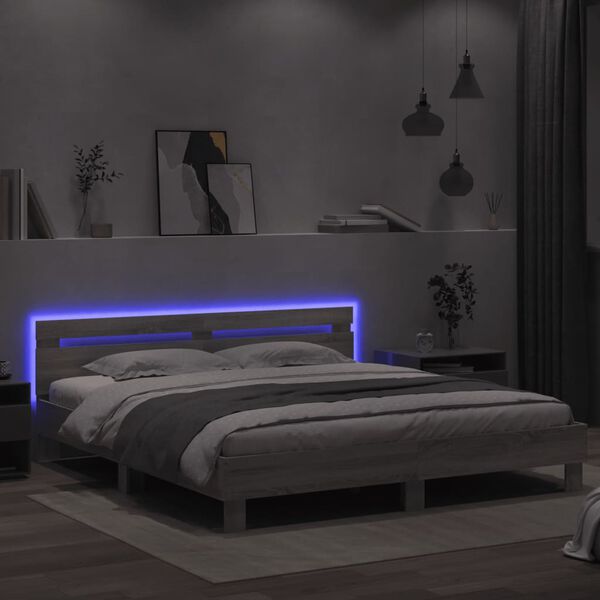vidaXL Bed Frame with LED without Mattress Grey Sonoma 180x200 cm Super King