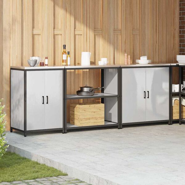 vidaXL Kitchen Storage Set with Shelf 3 pcs Silver Stainless Steel