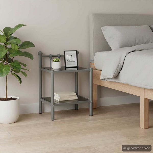 vidaXL Bedside Cabinets 2 pcs Grey and Black Metal and Glass