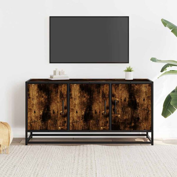 vidaXL TV Cabinet Smoked Oak 100x35x50 cm Engineered Wood and Metal