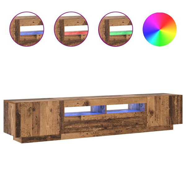 vidaXL TV Cabinet with LED Lights Old Wood 200x35x40 cm Engineered Wood
