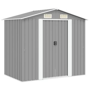 vidaXL Garden Storage Shed Grey Metal 204x132x186 cm