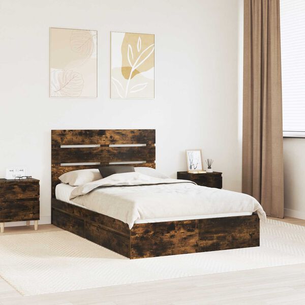 vidaXL Storage Bed with Drawer Smoked Oak 120 x 190 cm Engineered Wood