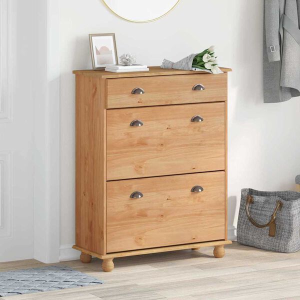 vidaXL Shoe Cabinet ASKIM Brown 85 x 35 x 108 cm Solid Pine Wood
