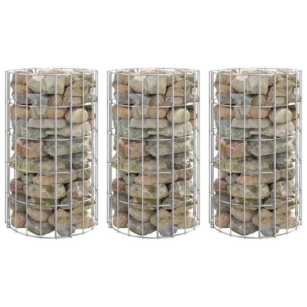 vidaXL Circular Gabion Raised Beds 3 pcs Galvanised Steel Ø30x50 cm