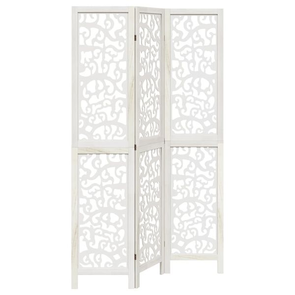 vidaXL Room Divider 3 Panels White Solid Wood Paulownia