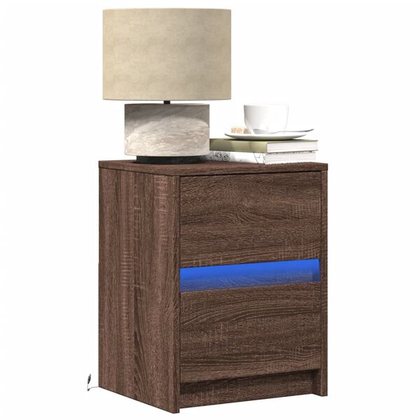 vidaXL Bedside Cabinet with LED Lights Brown Oak Engineered Wood
