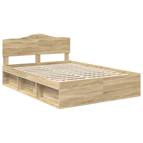 vidaXL Bed Frame with Headboard Sonoma 160 x 200 cm Solid Pine Wood