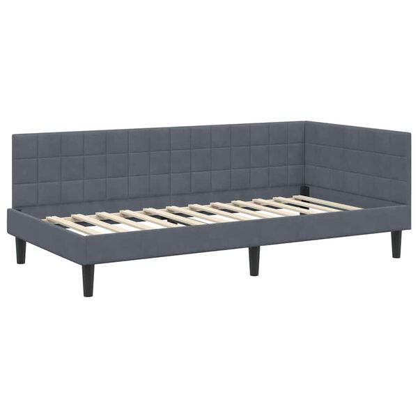 vidaXL Corner Bed Frame with Headboard Dark Grey 90 cm x 200 cm Velvet