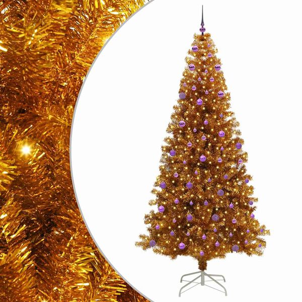 vidaXL Christmas Tree with 300 LEDs with Stand Gold 240 cm PET